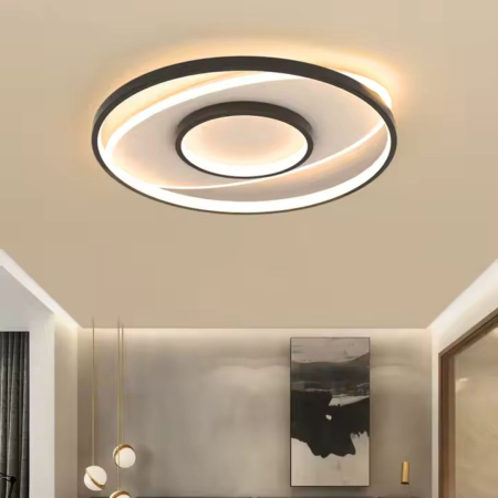 Lustre LED - Lustra LED cu telecomanda FIGURATO, 120W, 3 Cercuri, lumina Rece/Calda/Neutra, Dimabila, Negru