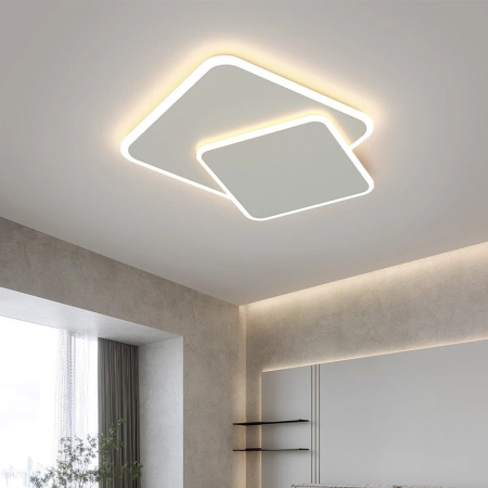 Lustra LED moderna cu telecomanda 98W, design geometric 2 patrate interconectate, lumina calda rece neutra, finisaj alb [3]