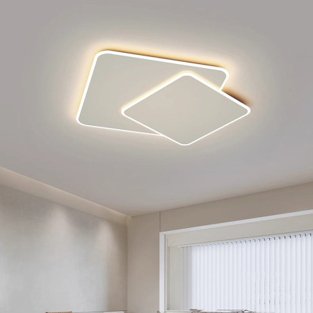 Lustre LED - Lustra LED moderna cu telecomanda 98W, design geometric 2 patrate interconectate, lumina calda rece neutra, finisaj alb