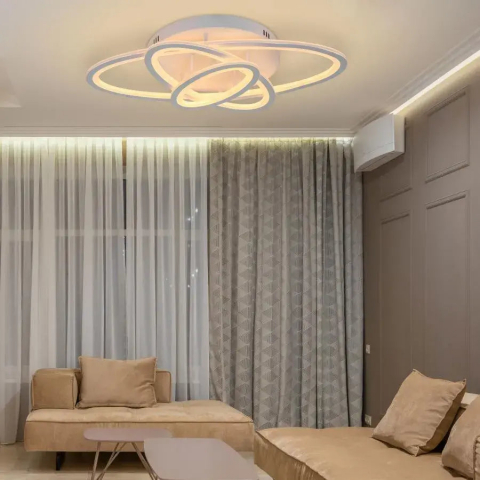 Lustre LED Aplicate - Lustra LED cu telecomanda GENTIANA 83W, 3 Elipse, lumina Rece/Calda/Neutra, Dimabila, Alb