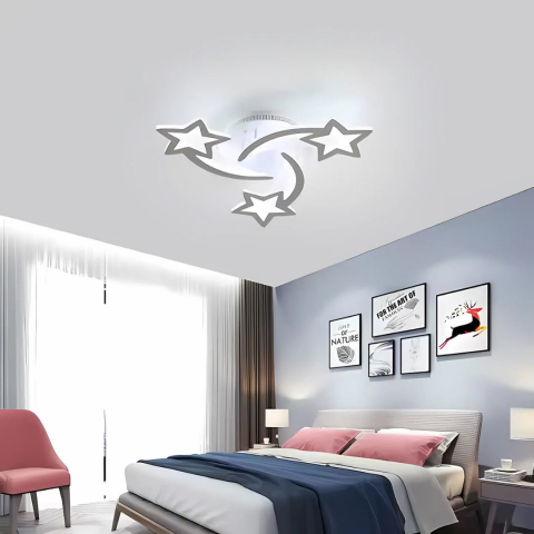 Lustre LED - Lustra LED moderna cu telecomanda 48W, design stele decorative, lumina reglabila calda rece neutra, dimabila