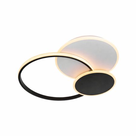 Lustră LED GRIG 60W cu Telecomandă, Design 3 Cercuri, Dimabilă, Lumină Caldă / Neutră / Rece, 5500 lm, Negru-Alb, pentru Living și Dormitor