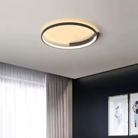 Lustră LED rotundă 33W cu telecomandă, design minimalist negru, dimabilă, lumină rece/caldă/neutră pentru dormitor, living sau birou [3]