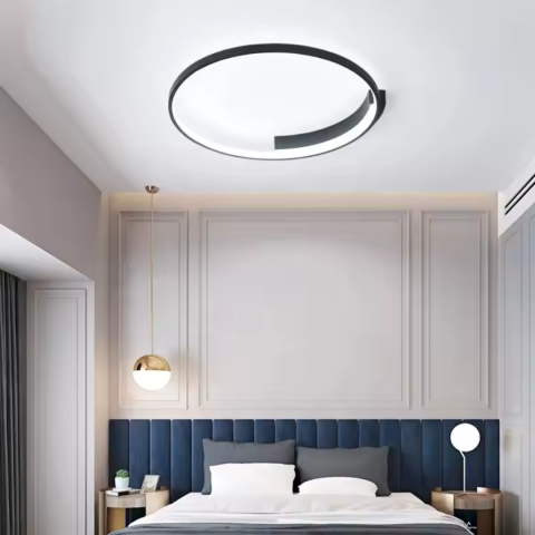 Lustre LED - Lustră LED rotundă 33W cu telecomandă, design minimalist negru, dimabilă, lumină rece/caldă/neutră pentru dormitor, living sau birou