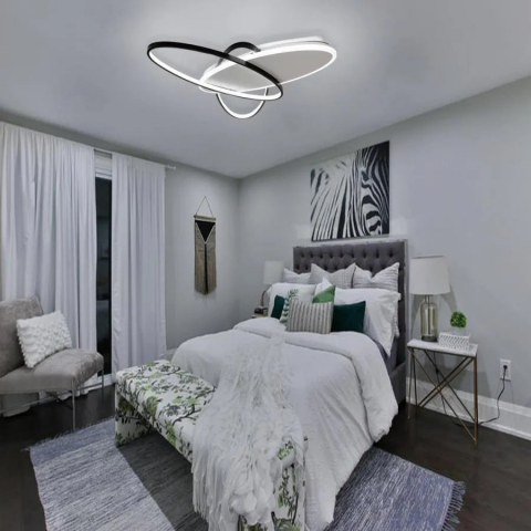 Lustre LED Aplicate - Lustra LED 81W cu Telecomanda, 3 Ovale Dimabile, Lumina Rece-Calda-Neutra, Negru-Alb