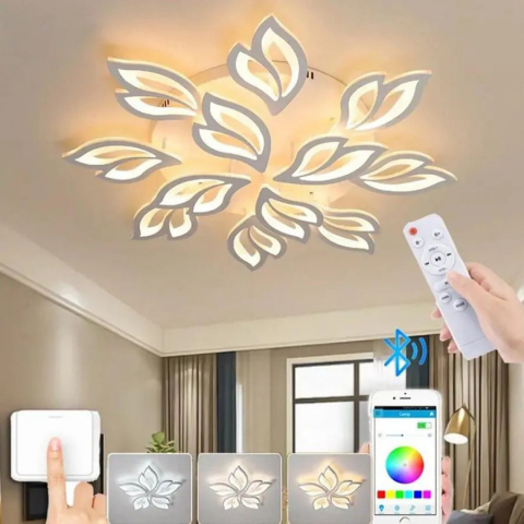 Lustre LED - Lustra LED cu telecomanda LILY 150W, 12 Elemente, lumina Rece/Calda/Neutra, Dimabila, Alb