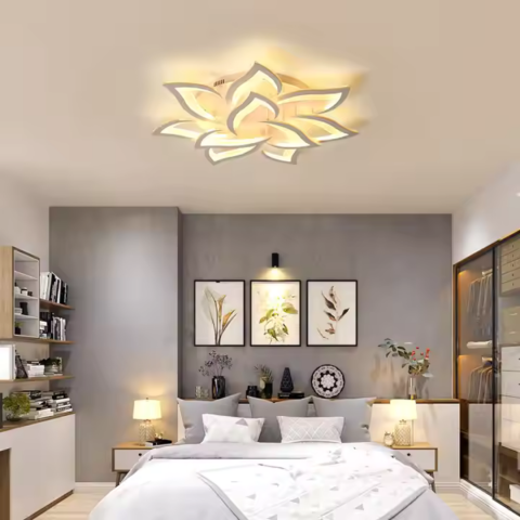 Lustre LED Aplicate - Lustra LED cu telecomanda LOTUS 110W, 9 Petale, lumina Rece/Calda/Neutra, Dimabila, Alb