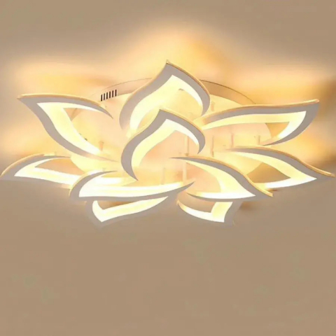 Lustra LED cu telecomanda LOTUS 110W, 9 Petale, lumina Rece/Calda/Neutra, Dimabila, Alb [2]