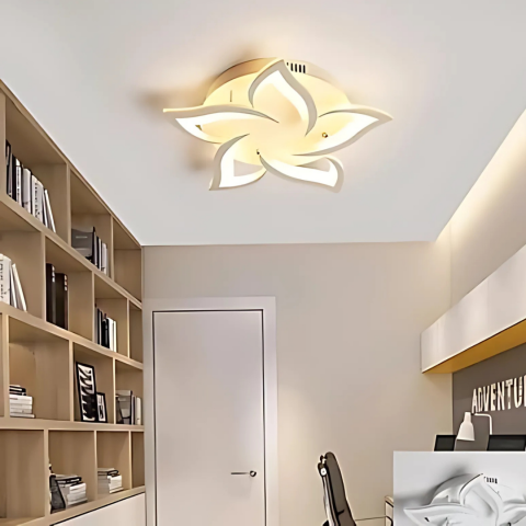 Lustra LED cu telecomanda 74W - 136W, 5 Petale Lotus, lumina Rece/Calda/Neutra, Dimabila, Alb [2]