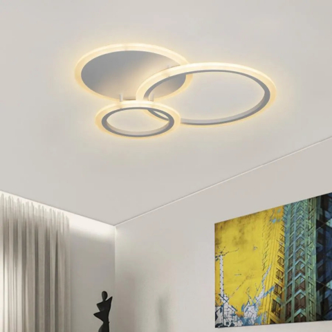 Lustre LED - Lustra LED cu telecomanda LUCY 52W, 3 Cercuri, lumina Rece/Calda/Neutra, Dimabila, Alb