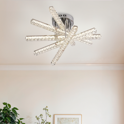 Corpuri de Iluminat - Lustra LED cu telecomanda LUELLA 64W 5 Elemente, Liniara, lumina Rece/Calda/Neutra, Dimabila, Argintiu