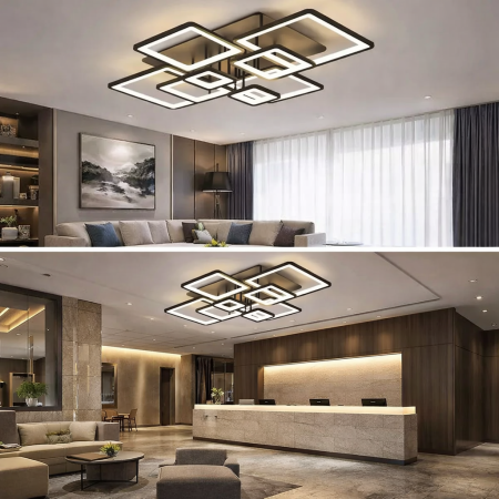 Lustre LED - Lustra LED Lux 240W cu Telecomanda, 8 Module Patrate, Dimabila, 14880lm, Lumina Rece Calda Neutra, Negru Mat