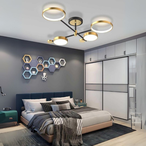 Lustra LED cu Telecomanda MARIA, 4 Elemente, 44W, Lumina Calda/Rece/Neutra, Dimabila, Auriu [2]