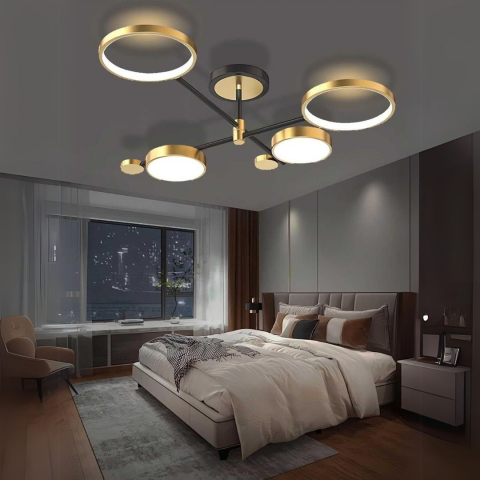 Lustra LED cu Telecomanda MARIA, 4 Elemente, 44W, Lumina Calda/Rece/Neutra, Dimabila, Auriu [1]