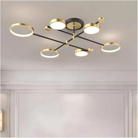 Lustra LED cu Telecomanda MARIA, 6 Elemente, 63W, Lumina Calda/Rece/Neutra, Dimabila, Auriu [1]