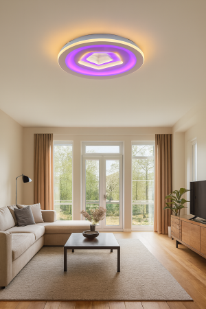 Corpuri Iluminat - Lustra LED cu telecomanda RGB, 180W, lumina 3CCT , Alb