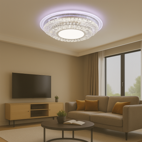 Lustre LED - Lustra LED cu telecomanda MIRALUX RGB, 70W, lumina Albastra/Rece/Calda, Dimabila, Alb