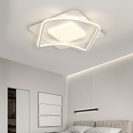Lustre LED - Lustra LED cu telecomanda MODERNO 106W, 2 Patrate, lumina Rece/Calda/Neutra, Dimabila, Alb