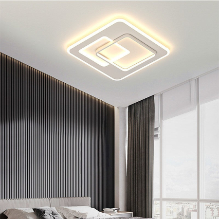 Lustre LED - Lustră LED cu telecomandă, 120W, alb mat, patrata, lumina rece/calda/neutra, dimabilă, design modern