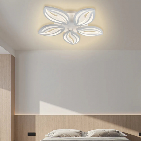 Lustre LED - Lustra LED cu telecomanda, 65W - 110 W, 5 Petale, lumina Rece/Calda/Neutra, Dimabila, Alb