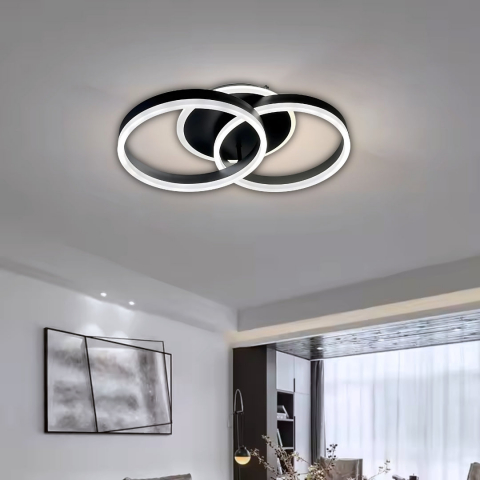 Lustre LED - Lustra LED cu telecomanda RIGA LILITH 55W, 2 Cercuri, lumina Rece/Calda/Neutra, Dimabila, Negru