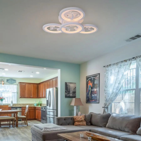 Lustra LED 49W cu Telecomanda si Cristale, Lumina Rece-Calda-Neutra, Alb [2]