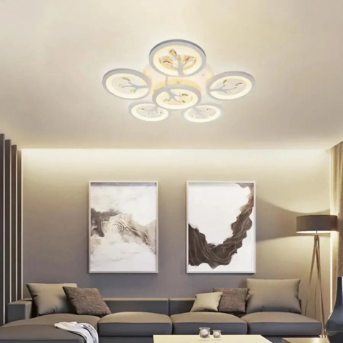 Lustre LED - Lustra LED cu telecomanda si cristal DAISY 72W, 6 Elemente, lumina Rece/Calda/Neutra, Dimabila, Alb
