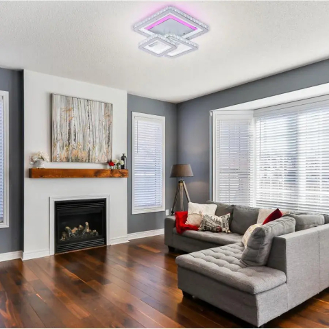 Lustra LED cu telecomanda si cristal LEILA 154W, 3 Patrate, lumina Rece/Calda/Neutra, Dimabila, Alb Crom Lucios [1]