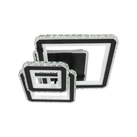 Lustre LED & Cristale - Lustra LED 154W cu telecomanda si cristale, design modern 3 patrate, lumina reglabila rece calda neutra si RGB, finisaj negru crom lucios
