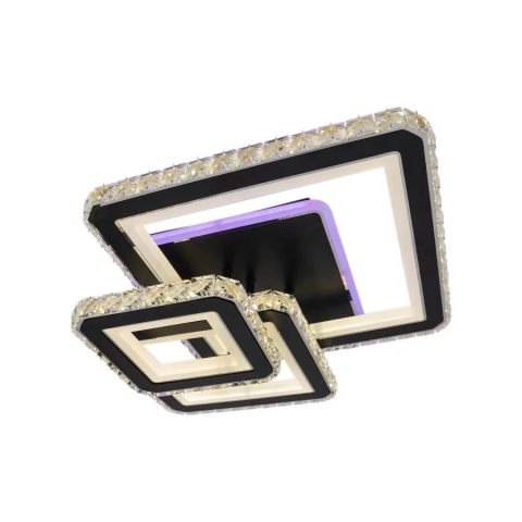 Lustra LED 154W cu telecomanda si cristale, design modern 3 patrate, lumina reglabila rece calda neutra si RGB, finisaj negru crom lucios [3]