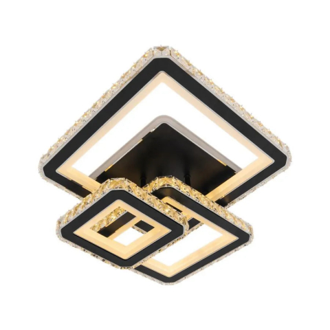 Lustra LED 154W cu telecomanda si cristale, design modern 3 patrate, lumina reglabila rece calda neutra si RGB, finisaj negru crom lucios [2]