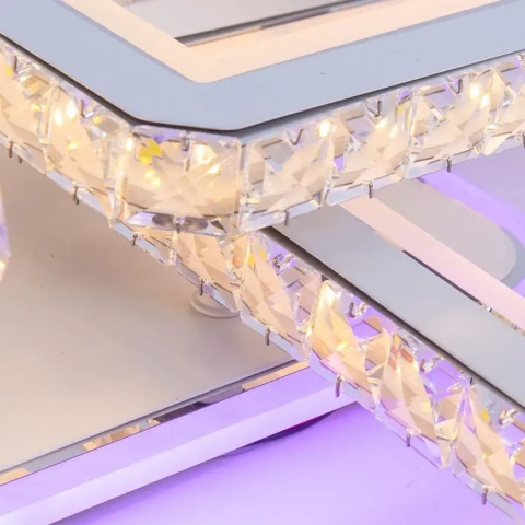 Lustra LED cu telecomanda si cristal LEILA 237W, 8 Patrate, lumina Rece/Calda/Neutra, Dimabila, Alb Crom Lucios [3]