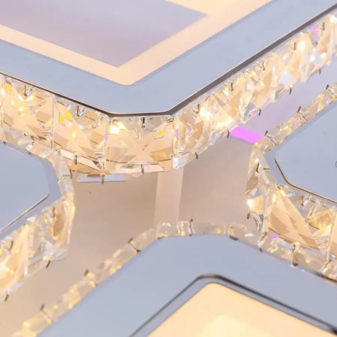 Lustra LED cu telecomanda si cristal LEILA 237W, 8 Patrate, lumina Rece/Calda/Neutra, Dimabila, Alb Crom Lucios [1]