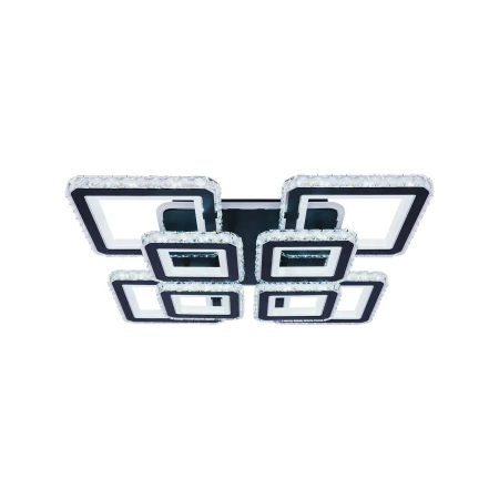 Lustra LED 240W cu 8 patrate si cristale, lumina RGB rece calda neutra, dimabila cu telecomanda, design modern negru crom lucios [4]