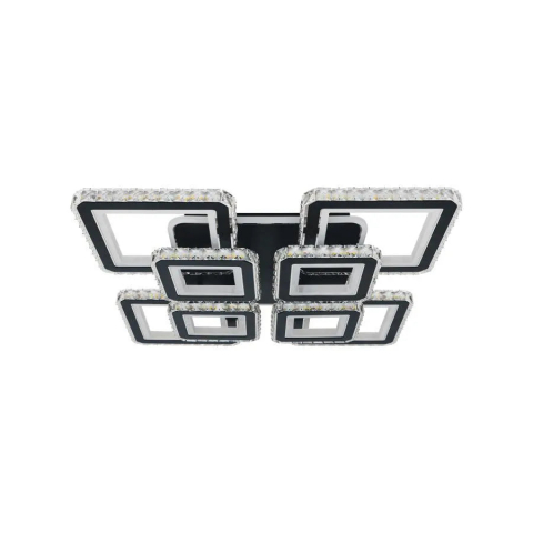 Lustra LED 240W cu 8 patrate si cristale, lumina RGB rece calda neutra, dimabila cu telecomanda, design modern negru crom lucios [3]