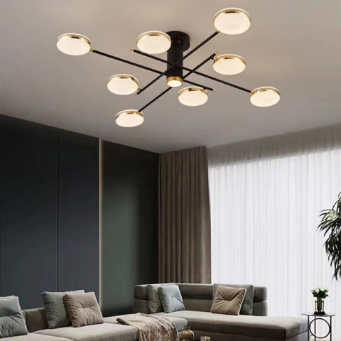 Lustra LED cu telecomanda si cristal MISEL 154W, 9 Elemente, lumina Rece/Calda/Neutra, Dimabila, Negru Auriu [1]