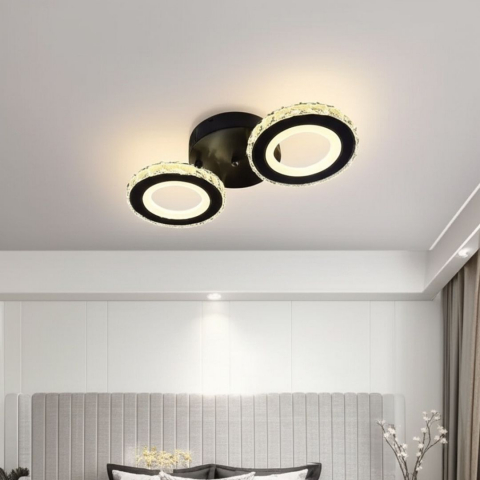 Lustre LED - Lustra LED cu telecomanda si cristal NOVA ROTONDA 29W, 2 Cercuri, lumina Rece/Calda/Neutra, Dimabila, Negru