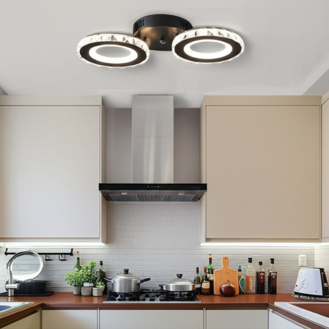 Lustra LED cu telecomanda si cristal NOVA ROTONDA 29W, 2 Cercuri, lumina Rece/Calda/Neutra, Dimabila, Negru [2]