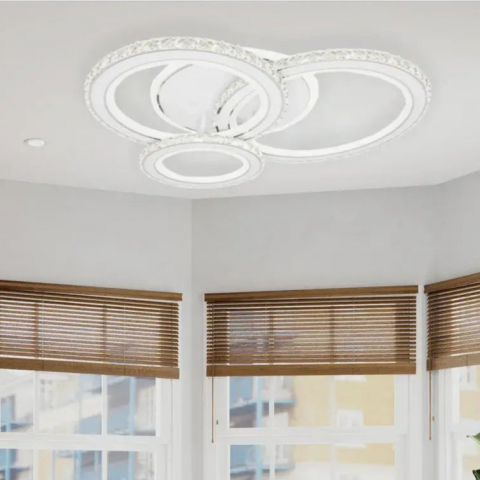 Lustre LED - Lustra LED cu telecomanda si cristal NOVA ROTONDA RGB 154W, 3 Cercuri, lumina Rece/Calda/Neutra, Dimabila, Alb