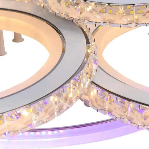 Lustra LED cu telecomanda si cristal NOVA ROTONDA RGB 154W, 6 Cercuri, lumina Rece/Calda/Neutra, Dimabila, Alb [1]