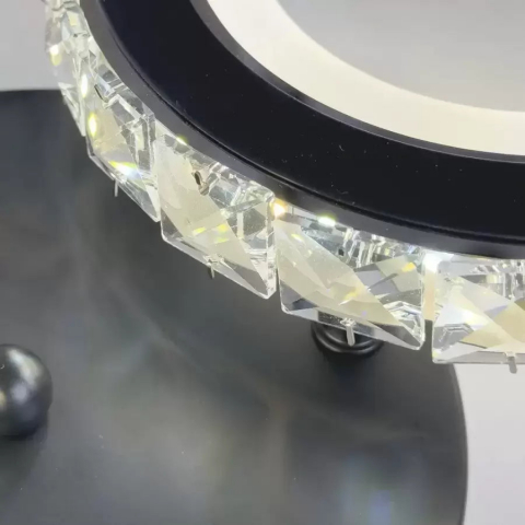 Lustra LED cu telecomanda si cristal NOVA ROTONDA RGB 154W, 6 Cercuri, lumina Rece/Calda/Neutra, Dimabila, Negru [1]