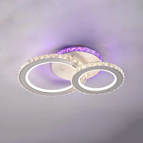 Corpuri de Iluminat - Lustra LED cu telecomanda si cristal NOVA ROTONDA RGB 43W, 2 Cercuri, lumina Rece/Calda/Neutra, Dimabila, Alb