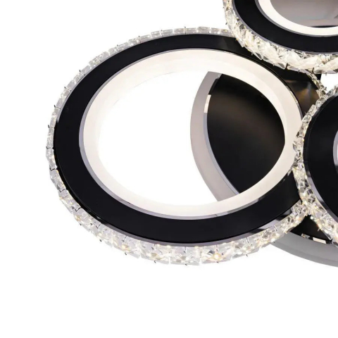 Lustra LED cu telecomanda si cristal NOVA ROTONDA RGB 68W, 4 Cercuri, lumina Rece/Calda/Neutra, Dimabila, Negru [1]