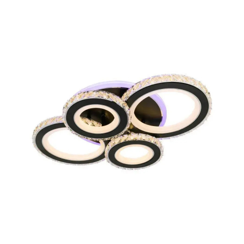 Lustra LED cu telecomanda si cristal NOVA ROTONDA RGB 68W, 4 Cercuri, lumina Rece/Calda/Neutra, Dimabila, Negru [3]