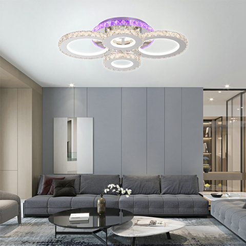 Lustra LED cu telecomanda si cristal NOVA ROTONDA RGB 72W, 4 Cercuri, lumina Rece/Calda/Neutra, Dimabila [2]