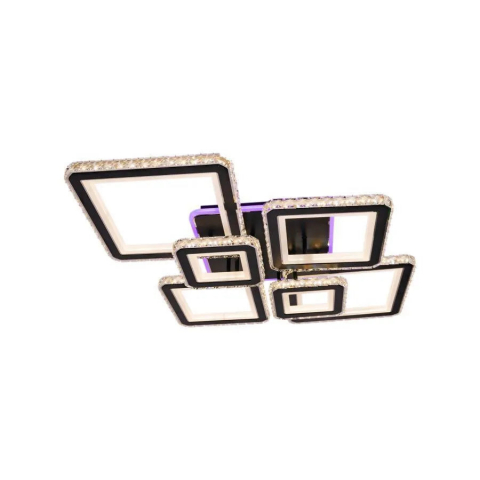 Lustra LED cu telecomanda si cristal QUADRIS RGB 330W, 6 Patrate, lumina Rece/Calda/Neutra, Dimabila, Negru [2]