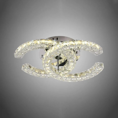 Lustra LED cu telecomanda si cristal SHIA 27W, 2 Cercuri, lumina Rece/Calda/Neutra, Dimabila, Crom Lucios [3]