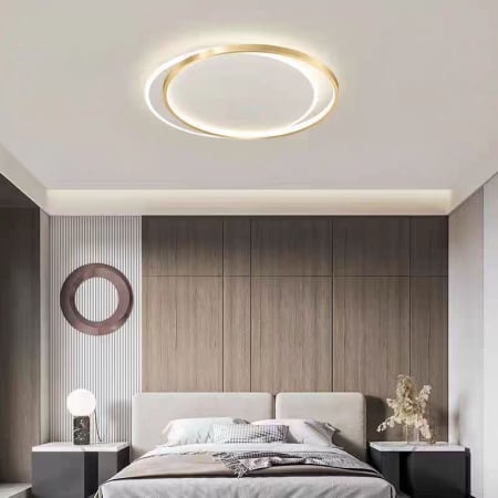 Lustre LED - Lustră dimabilă LED putere 60W, cu 2 cercuri și telecomandă, lumină caldă/rece/neutră, Auriu & Alb – Alessandro