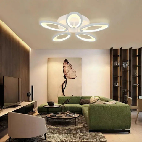 Lustre LED Aplicate - Lustra LED cu telecomanda SUNFLOWER 54W, 5 Elemente, lumina Rece/Calda/Neutra, Dimabila, Alb