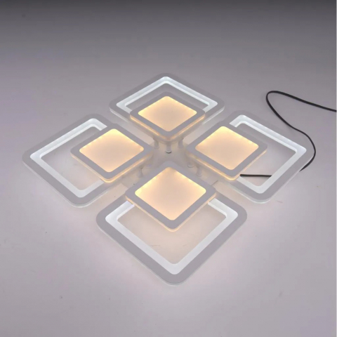 Lustră LED 140W, 4 Pătrate, Alb – Dimabilă, Telecomandă - Design modern [2]
